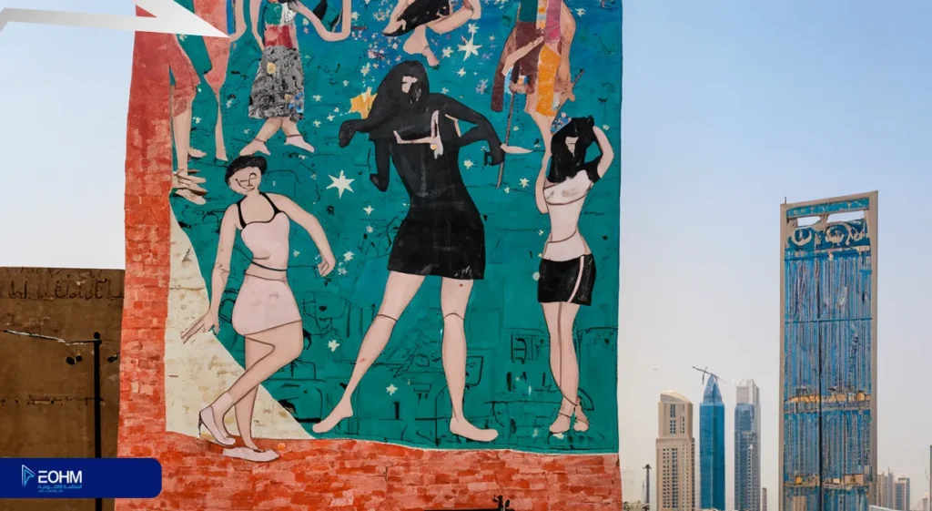 جدارية على أبراج الكويت عن المرأة