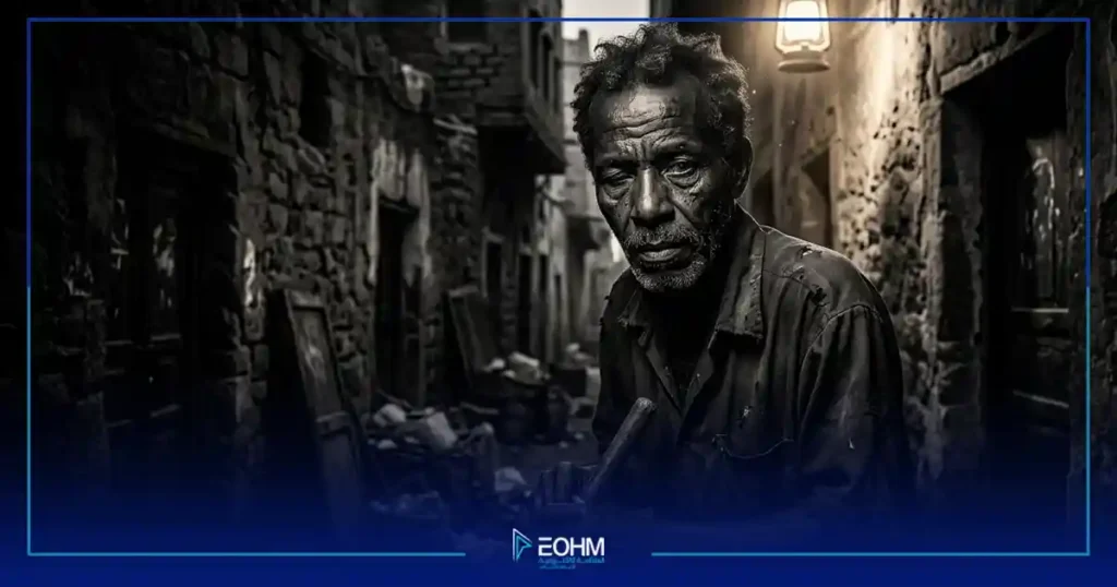 رجل من اليمنيين السود يعمل في بيئة قاسية تعكس التهميش الاجتماعي.