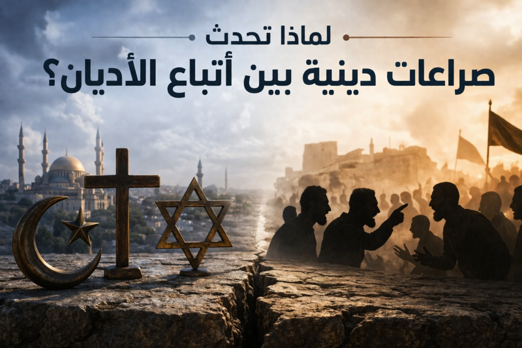 رموز دينية متقابلة تعبر عن العنف الديني بين أتباع الأديان