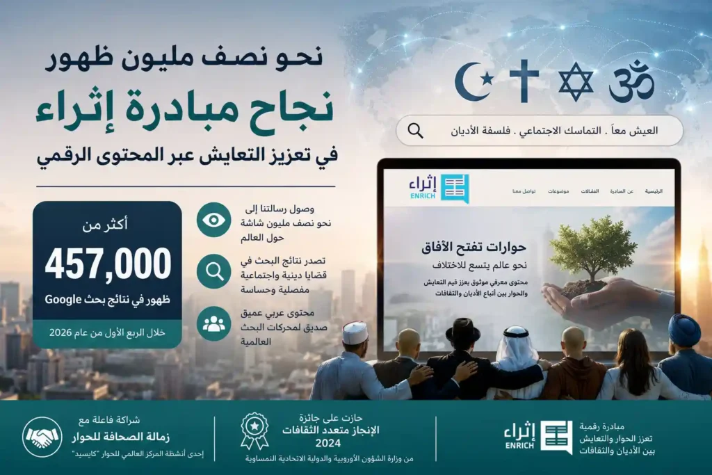نجاح مبادرة إثراء في تحقيق أكثر من 457 ألف ظهور عبر المحتوى الرقمي لتعزيز التعايش بين الأديان