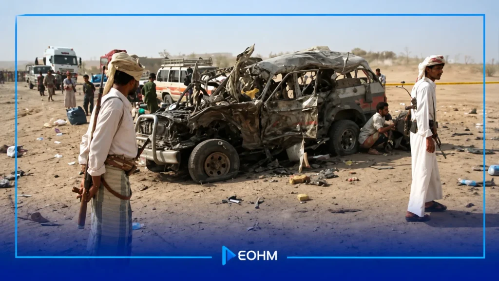 حطام سيارة في موقع هجوم مأرب عام 2007 في اليمن